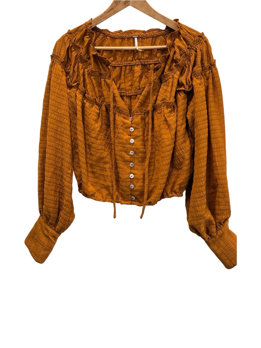 Free PeopleButton-Down Blouse | Mustard Gold | Boho Top | Size Small